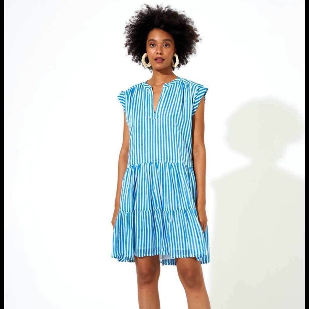 Oliphant stripe roll sleeve dress size small